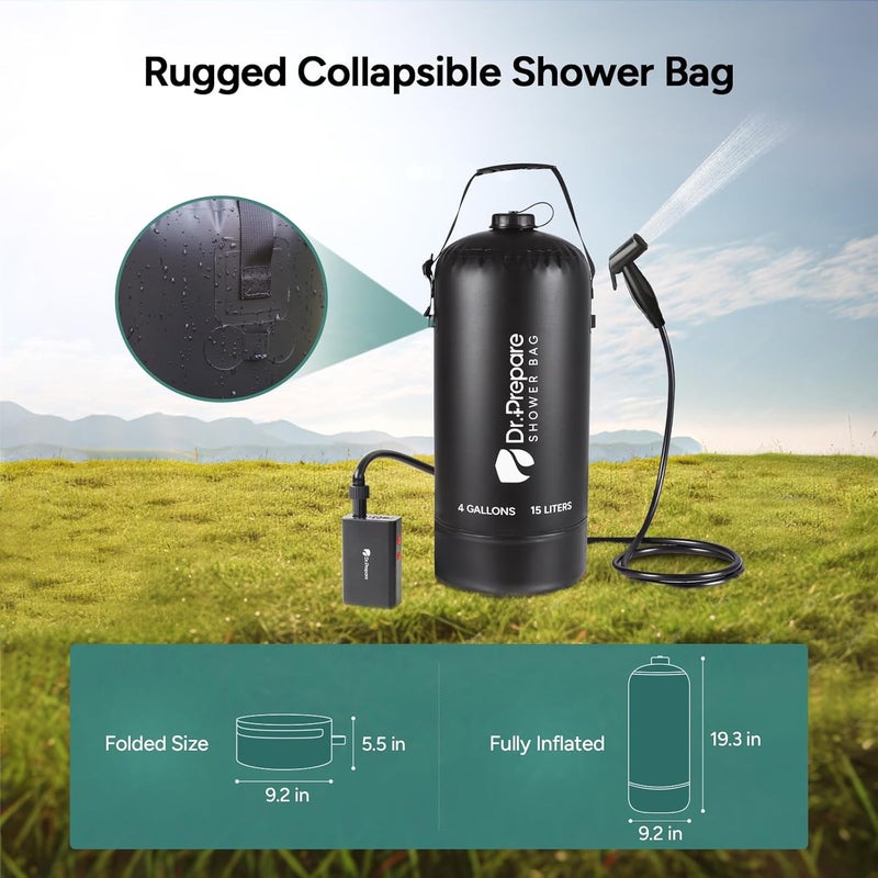 Dr. Prepare Portable Shower for Camping, 4/5 Gallons Camping Shower Bag, Portable Outdoor Shower with Pump for Hiking, Climbing, Pet Cleaning, Car Washing, Beach & Emergency - Image 5